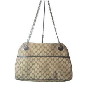 Gucci GG Eclipse Purse Brown Tan Logo Canvas Fabric Shoulder Bag Designer Retro